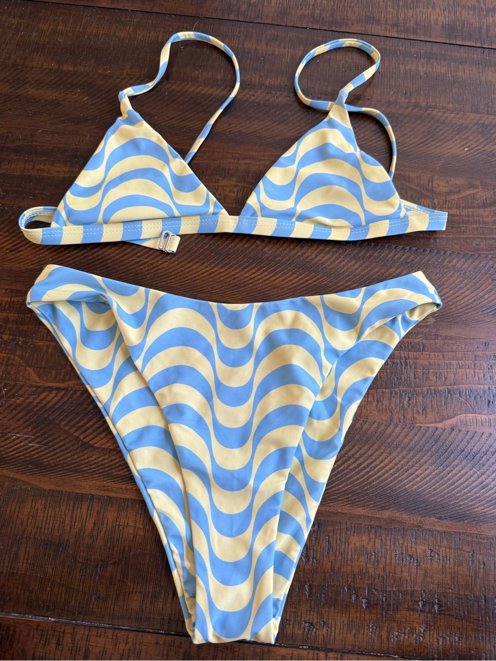Blue and yellow Wave Print Bikini Set